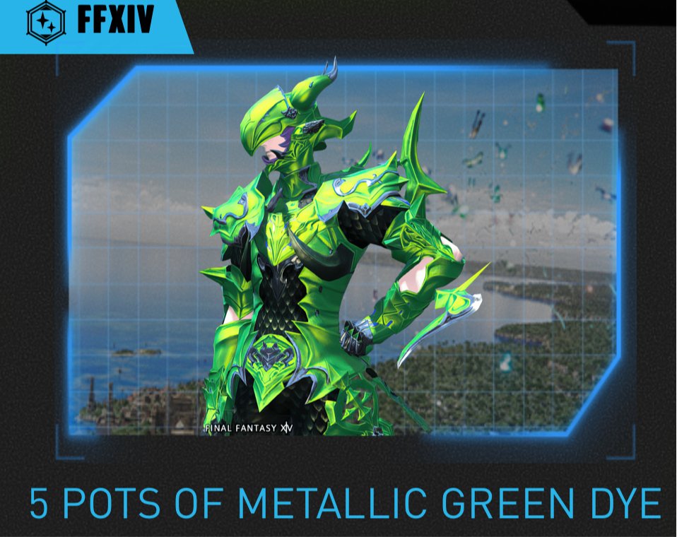 Final Fantasy 14 FFXIV x MTN DEW - 5 Pots of Metallic Green Dye.