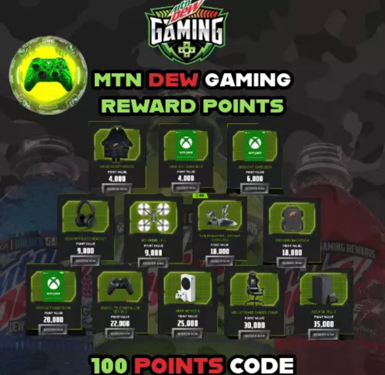 MTN DEW GAMING REWARD 100 POINTS Single Code.