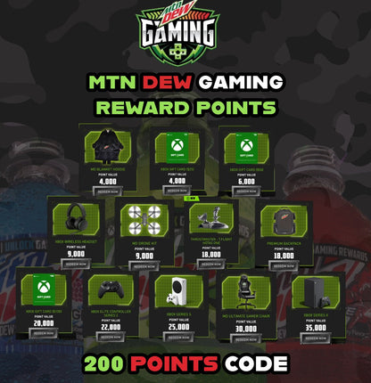 MTN DEW GAMING REWARD POINTS (200 Points Per Code).